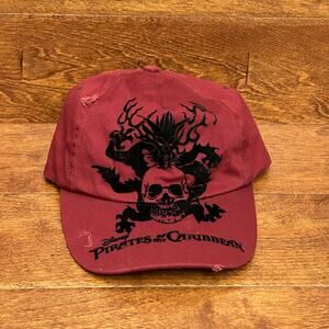 PIRATES OF THE CARIBBEAN Disney Store Maroon Burgundy Distressed Hat